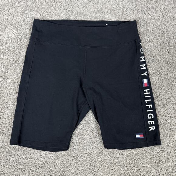 Tommy Hilfiger Shorts Womens XL Black Sport Bike Logo High Rise Cotton - Picture 2 of 9